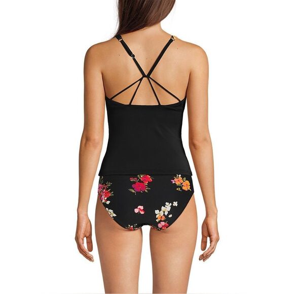 Land's End Tankini High Neck Strappy Back Soft black meadow floral cascade Var - Picture 3 of 5